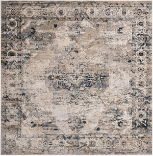 Gray 10' x 10' Portland Square Area Rug 85% Polypropylene & 15% Polyester Vintage Distressed Traditional Carpet for Home Decor for Sale at Rug Engine