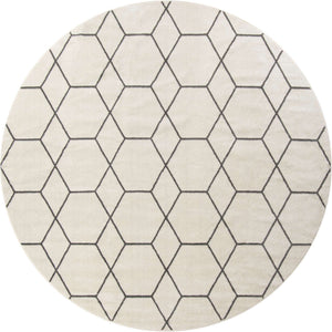 Ivory 10' x 10' Trellis Frieze Round Area Rug Geometric Modern Unique Stain Resistant Easy Clean Carpet for Living, Dining, Bedrooms, Office for Sale at Rug Engine
