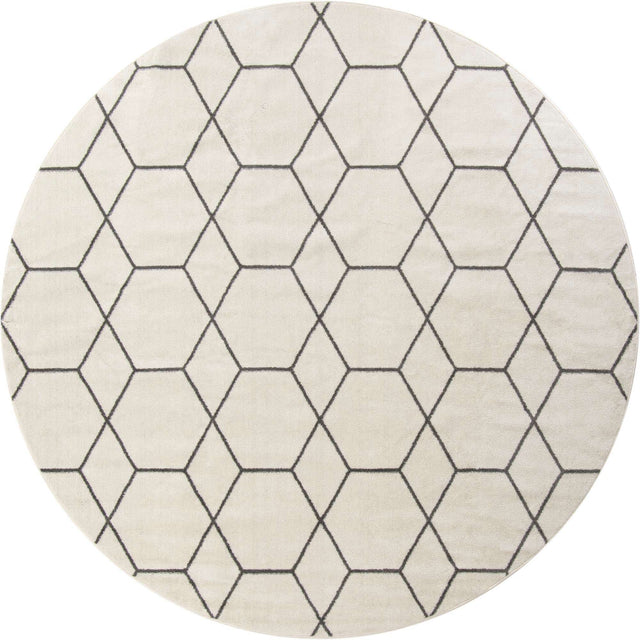 Ivory 10' x 10' Trellis Frieze Round Area Rug Geometric Modern Unique Stain Resistant Easy Clean Carpet for Living, Dining, Bedrooms, Office for Sale at Rug Engine