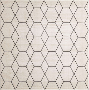 Ivory 10' x 10' Trellis Frieze Square Area Rug Geometric Modern Unique Stain Resistant Easy Clean Carpet for Living, Dining, Bedrooms, Office for Sale at Rug Engine