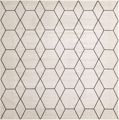 Ivory 10' x 10' Trellis Frieze Square Area Rug Geometric Modern Unique Stain Resistant Easy Clean Carpet for Living, Dining, Bedrooms, Office for Sale at Rug Engine