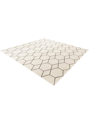 Ivory 12' x 12' Trellis Frieze Square Area Rug Geometric Modern Unique Stain Resistant Easy Clean Carpet for Living, Dining, Bedrooms, Office for Sale at Rug Engine