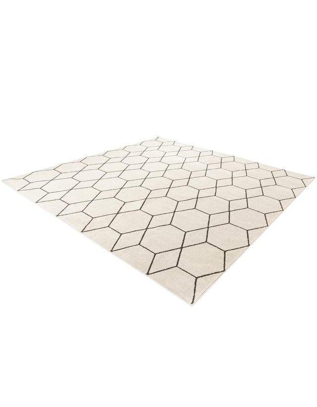 Ivory 12' x 12' Trellis Frieze Square Area Rug Geometric Modern Unique Stain Resistant Easy Clean Carpet for Living, Dining, Bedrooms, Office for Sale at Rug Engine