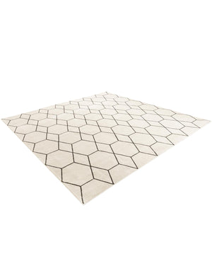 Ivory 12' x 12' Trellis Frieze Square Area Rug Geometric Modern Unique Stain Resistant Easy Clean Carpet for Living, Dining, Bedrooms, Office for Sale at Rug Engine