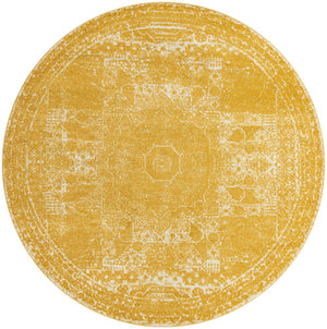 Yellow 10' x 10' Bromley Round Area Rug 100% Polypropylene With Cotton Backing Vintage Distressed Colorful Traditional Carpet for Living Dining Rooms Offices for Sale at Rug Engine