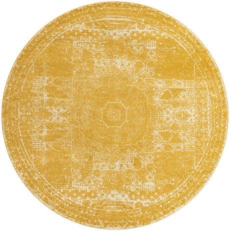 Yellow 10' x 10' Bromley Round Area Rug 100% Polypropylene With Cotton Backing Vintage Distressed Colorful Traditional Carpet for Living Dining Rooms Offices for Sale at Rug Engine