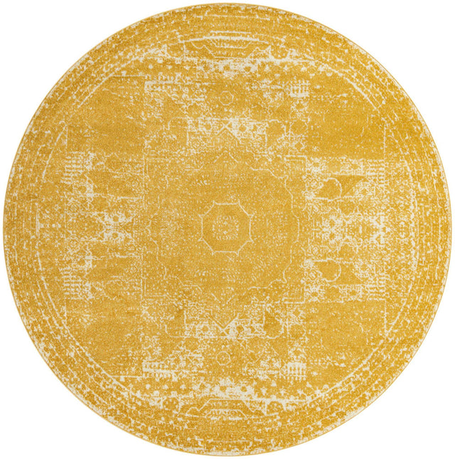 Yellow 10' x 10' Bromley Round Area Rug 100% Polypropylene With Cotton Backing Vintage Distressed Colorful Traditional Carpet for Living Dining Rooms Offices for Sale at Rug Engine