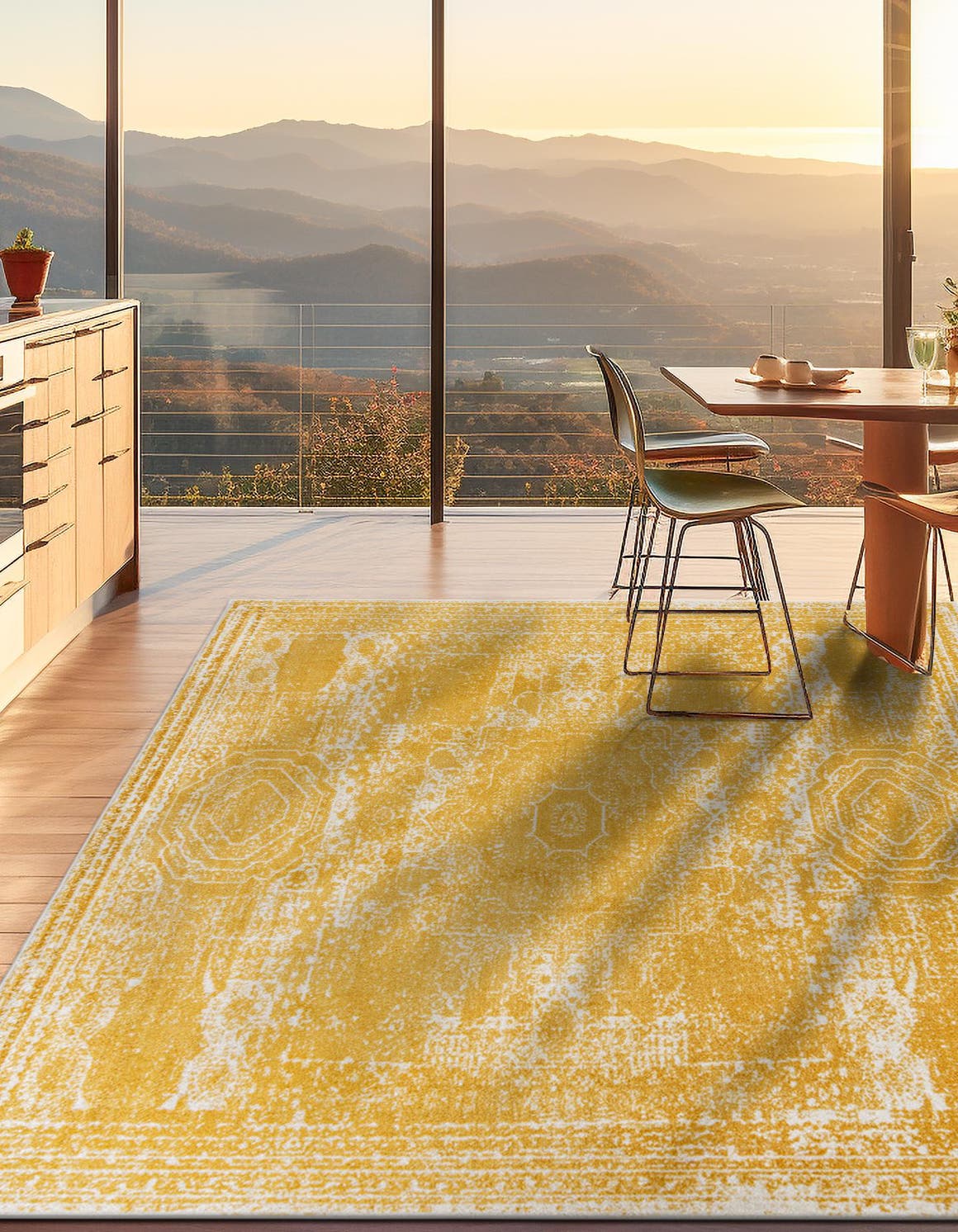 Yellow 10' x 10' Bromley Square Area Rug 100% Polypropylene With Cotton Backing Vintage Distressed Colorful Traditional Carpet for Living Dining Rooms Offices for Sale at Rug Engine