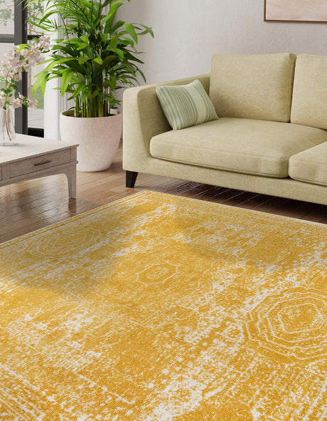 Yellow 12' x 12' Bromley Square Area Rug 100% Polypropylene With Cotton Backing Vintage Distressed Colorful Traditional Carpet for Living Dining Rooms Offices for Sale at Rug Engine