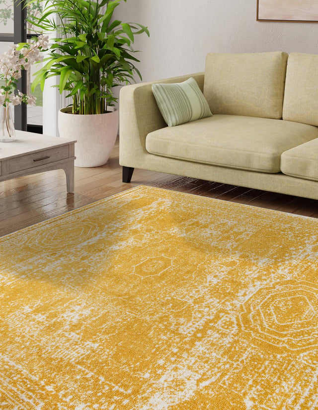Yellow 10' x 10' Bromley Square Area Rug 100% Polypropylene With Cotton Backing Vintage Distressed Colorful Traditional Carpet for Living Dining Rooms Offices for Sale at Rug Engine