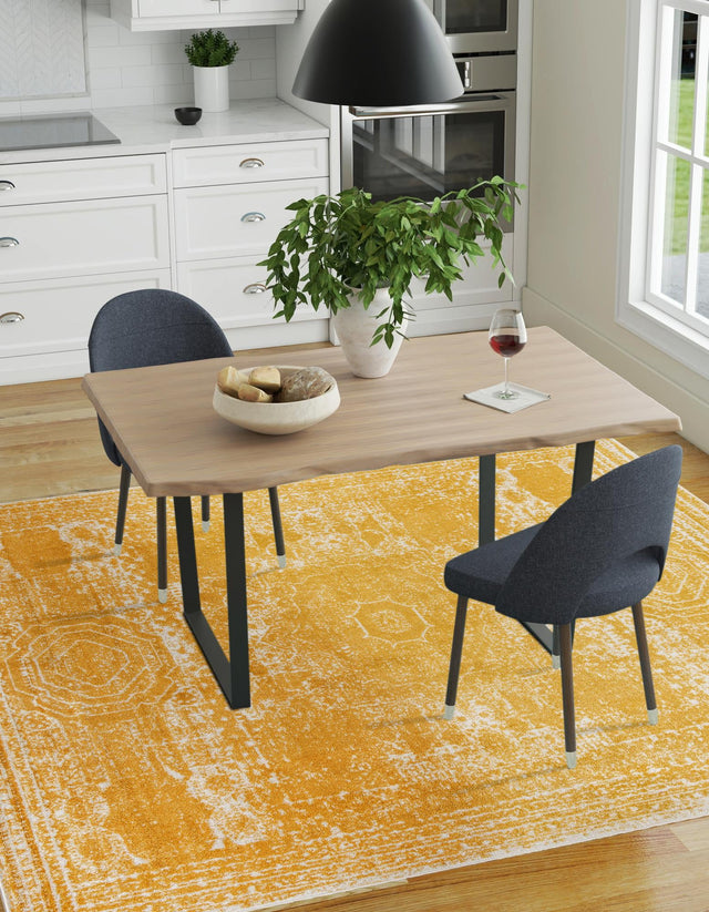Yellow 10' x 10' Bromley Square Area Rug 100% Polypropylene With Cotton Backing Vintage Distressed Colorful Traditional Carpet for Living Dining Rooms Offices for Sale at Rug Engine