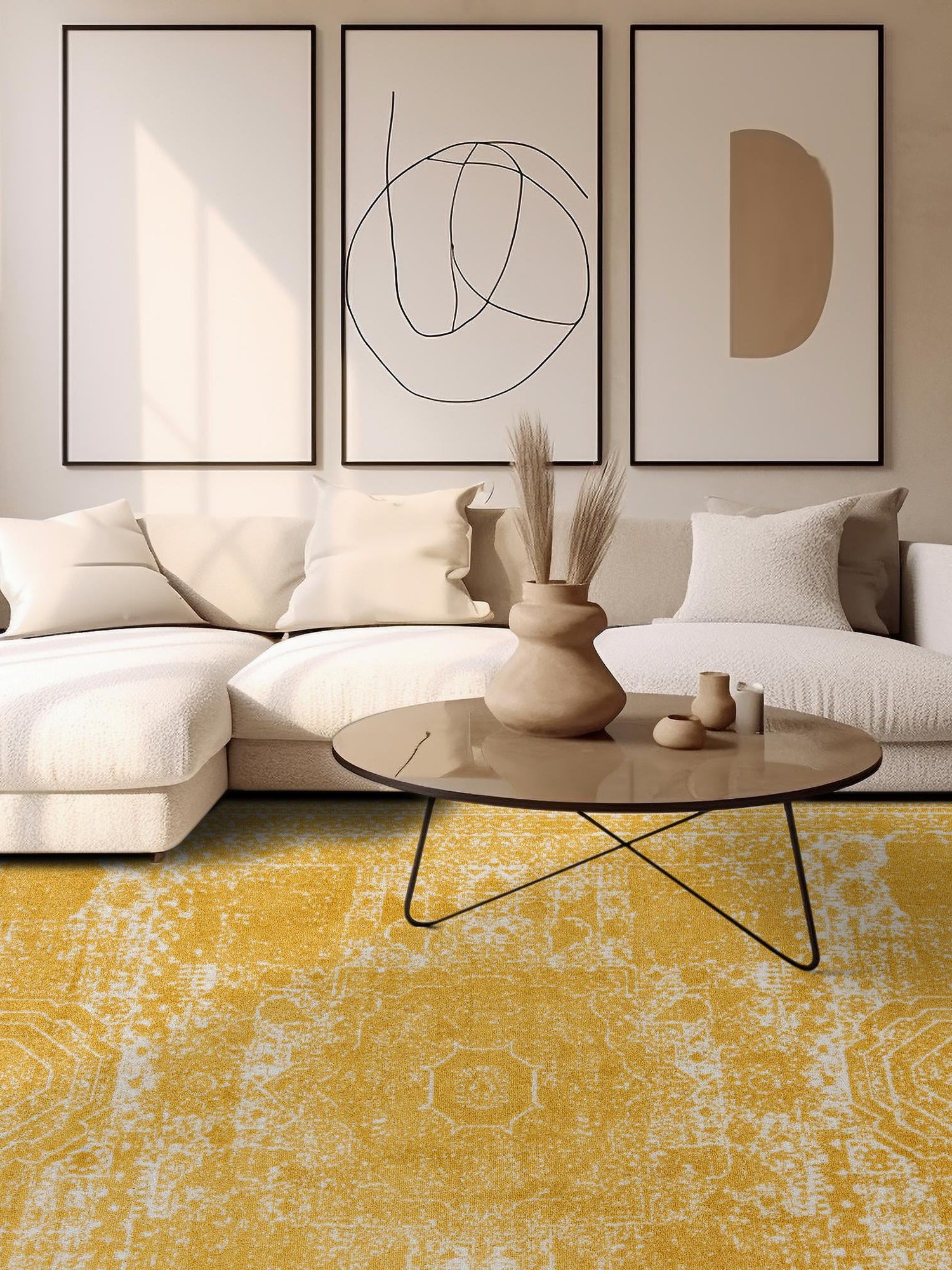 Yellow 10' x 10' Bromley Square Area Rug 100% Polypropylene With Cotton Backing Vintage Distressed Colorful Traditional Carpet for Living Dining Rooms Offices for Sale at Rug Engine