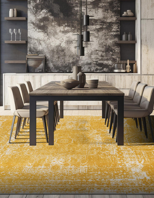 Yellow 12' x 12' Bromley Square Area Rug 100% Polypropylene With Cotton Backing Vintage Distressed Colorful Traditional Carpet for Living Dining Rooms Offices for Sale at Rug Engine