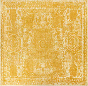 Yellow 10' x 10' Bromley Square Area Rug 100% Polypropylene With Cotton Backing Vintage Distressed Colorful Traditional Carpet for Living Dining Rooms Offices for Sale at Rug Engine