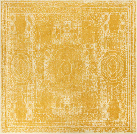 Yellow 10' x 10' Bromley Square Area Rug 100% Polypropylene With Cotton Backing Vintage Distressed Colorful Traditional Carpet for Living Dining Rooms Offices for Sale at Rug Engine