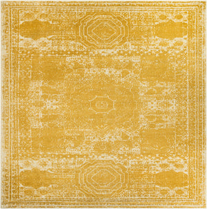 Yellow 12' x 12' Bromley Square Area Rug 100% Polypropylene With Cotton Backing Vintage Distressed Colorful Traditional Carpet for Living Dining Rooms Offices for Sale at Rug Engine