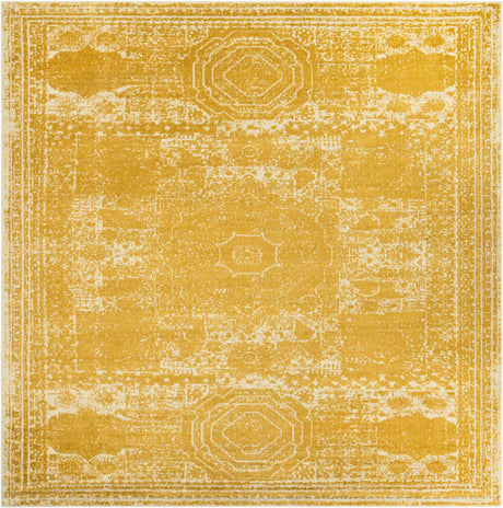 Yellow 12' x 12' Bromley Square Area Rug 100% Polypropylene With Cotton Backing Vintage Distressed Colorful Traditional Carpet for Living Dining Rooms Offices for Sale at Rug Engine