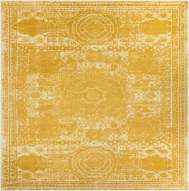 Yellow 12' x 12' Bromley Square Area Rug 100% Polypropylene With Cotton Backing Vintage Distressed Colorful Traditional Carpet for Living Dining Rooms Offices for Sale at Rug Engine