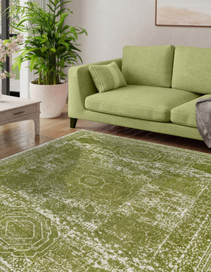 Green 10' x 10' Bromley Square Area Rug 100% Polypropylene With Cotton Backing Vintage Distressed Colorful Traditional Carpet for Living Dining Rooms Offices for Sale at Rug Engine