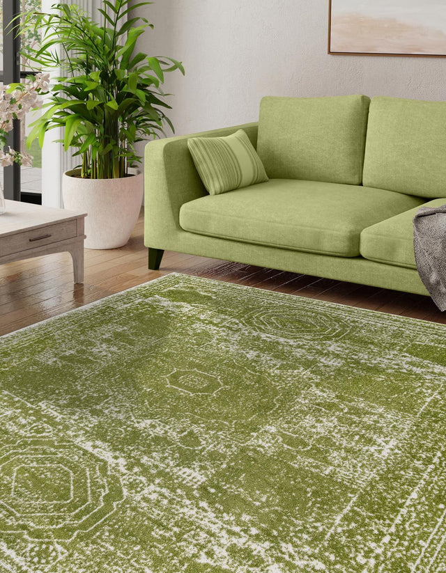 Green 10' x 10' Bromley Square Area Rug 100% Polypropylene With Cotton Backing Vintage Distressed Colorful Traditional Carpet for Living Dining Rooms Offices for Sale at Rug Engine