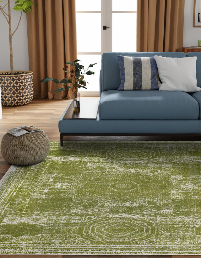 Green 12' x 12' Bromley Square Area Rug 100% Polypropylene With Cotton Backing Vintage Distressed Colorful Traditional Carpet for Living Dining Rooms Offices for Sale at Rug Engine