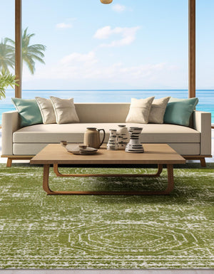 Green 12' x 12' Bromley Square Area Rug 100% Polypropylene With Cotton Backing Vintage Distressed Colorful Traditional Carpet for Living Dining Rooms Offices for Sale at Rug Engine