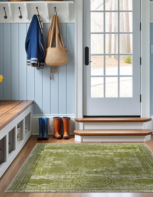 Green 10' x 10' Bromley Square Area Rug 100% Polypropylene With Cotton Backing Vintage Distressed Colorful Traditional Carpet for Living Dining Rooms Offices for Sale at Rug Engine