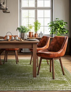 Green 10' x 10' Bromley Square Area Rug 100% Polypropylene With Cotton Backing Vintage Distressed Colorful Traditional Carpet for Living Dining Rooms Offices for Sale at Rug Engine