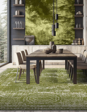 Green 10' x 10' Bromley Square Area Rug 100% Polypropylene With Cotton Backing Vintage Distressed Colorful Traditional Carpet for Living Dining Rooms Offices for Sale at Rug Engine