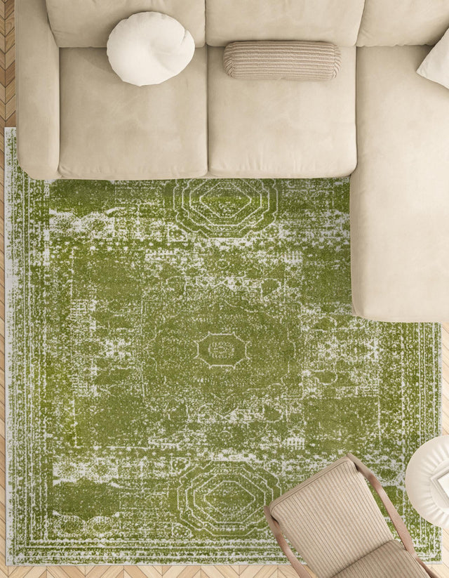 Green 10' x 10' Bromley Square Area Rug 100% Polypropylene With Cotton Backing Vintage Distressed Colorful Traditional Carpet for Living Dining Rooms Offices for Sale at Rug Engine