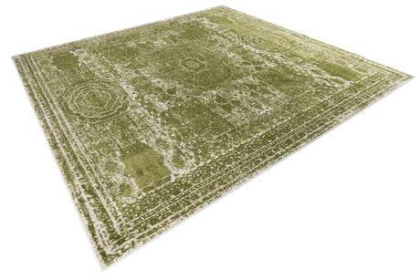 Green 10' x 10' Bromley Square Area Rug 100% Polypropylene With Cotton Backing Vintage Distressed Colorful Traditional Carpet for Living Dining Rooms Offices for Sale at Rug Engine