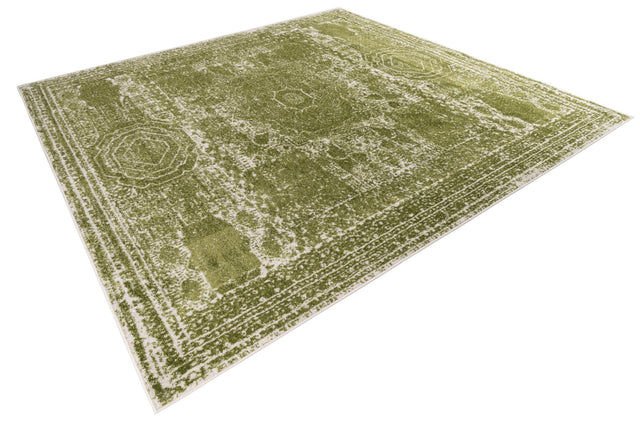 Green 10' x 10' Bromley Square Area Rug 100% Polypropylene With Cotton Backing Vintage Distressed Colorful Traditional Carpet for Living Dining Rooms Offices for Sale at Rug Engine
