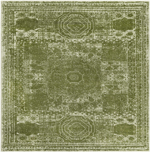 Green 10' x 10' Bromley Square Area Rug 100% Polypropylene With Cotton Backing Vintage Distressed Colorful Traditional Carpet for Living Dining Rooms Offices for Sale at Rug Engine