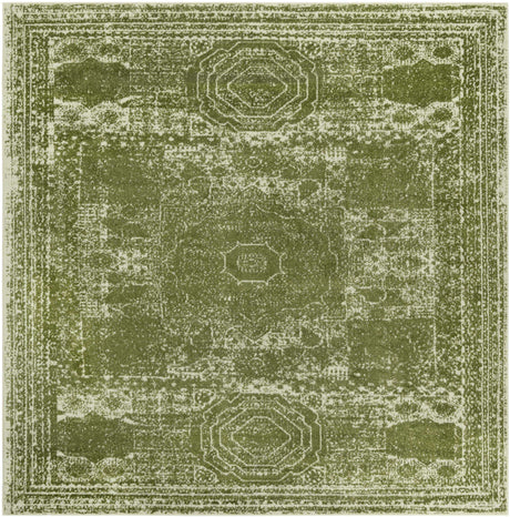 Green 10' x 10' Bromley Square Area Rug 100% Polypropylene With Cotton Backing Vintage Distressed Colorful Traditional Carpet for Living Dining Rooms Offices for Sale at Rug Engine