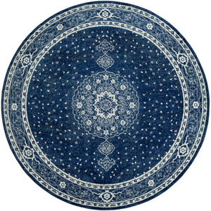 Navy Blue 10' x 10' Bromley Round Area Rug 100% Polypropylene With Cotton Backing Vintage Distressed Colorful Traditional Carpet for Living Dining Rooms Offices for Sale at Rug Engine