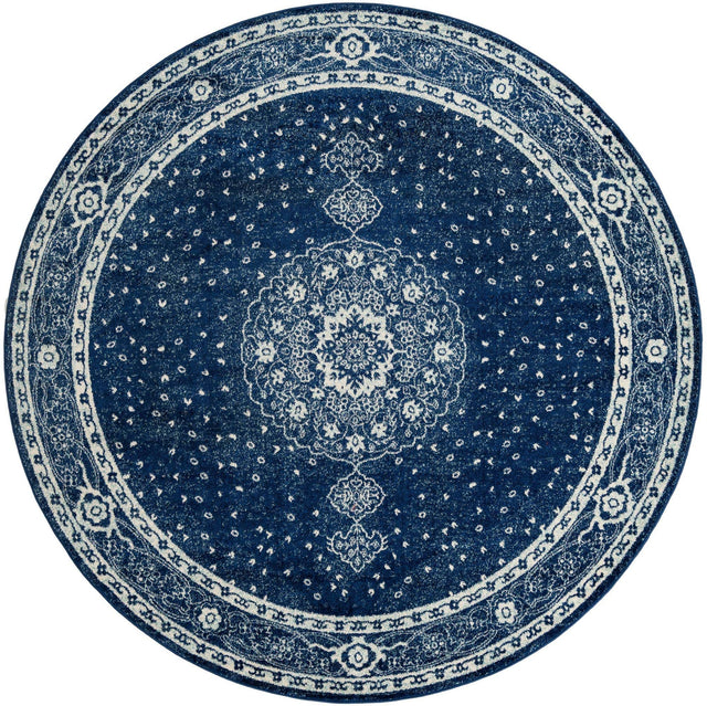 Navy Blue 10' x 10' Bromley Round Area Rug 100% Polypropylene With Cotton Backing Vintage Distressed Colorful Traditional Carpet for Living Dining Rooms Offices for Sale at Rug Engine