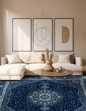 Navy Blue 10' x 10' Bromley Square Area Rug 100% Polypropylene With Cotton Backing Vintage Distressed Colorful Traditional Carpet for Living Dining Rooms Offices for Sale at Rug Engine