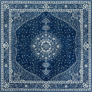 Navy Blue 10' x 10' Bromley Square Area Rug 100% Polypropylene With Cotton Backing Vintage Distressed Colorful Traditional Carpet for Living Dining Rooms Offices for Sale at Rug Engine