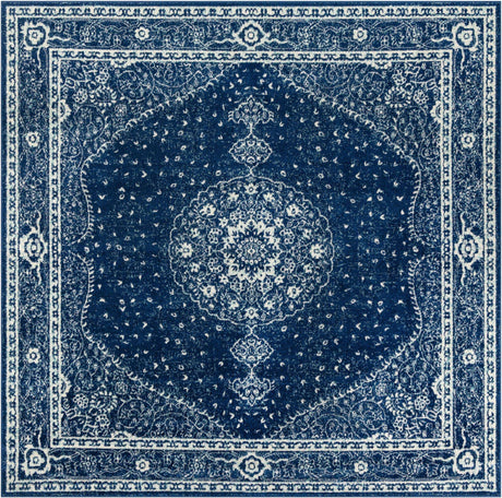 Navy Blue 10' x 10' Bromley Square Area Rug 100% Polypropylene With Cotton Backing Vintage Distressed Colorful Traditional Carpet for Living Dining Rooms Offices for Sale at Rug Engine