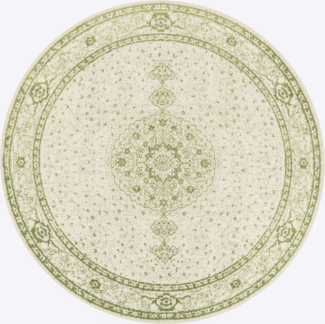 Green 10' x 10' Bromley Round Area Rug 100% Polypropylene With Cotton Backing Vintage Distressed Colorful Traditional Carpet for Living Dining Rooms Offices for Sale at Rug Engine