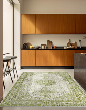 Green 10' x 10' Bromley Square Area Rug 100% Polypropylene With Cotton Backing Vintage Distressed Colorful Traditional Carpet for Living Dining Rooms Offices for Sale at Rug Engine