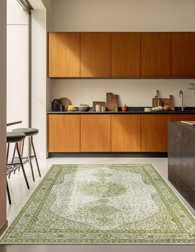 Green 12' x 12' Bromley Square Area Rug 100% Polypropylene With Cotton Backing Vintage Distressed Colorful Traditional Carpet for Living Dining Rooms Offices for Sale at Rug Engine