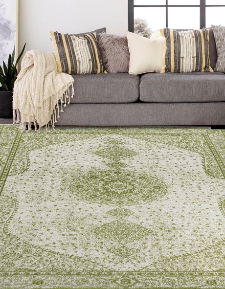 Green 10' x 10' Bromley Square Area Rug 100% Polypropylene With Cotton Backing Vintage Distressed Colorful Traditional Carpet for Living Dining Rooms Offices for Sale at Rug Engine