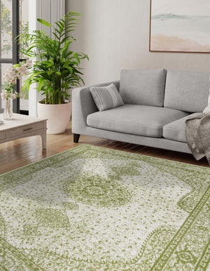 Green 10' x 10' Bromley Square Area Rug 100% Polypropylene With Cotton Backing Vintage Distressed Colorful Traditional Carpet for Living Dining Rooms Offices for Sale at Rug Engine