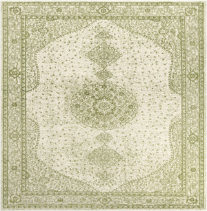 Green 10' x 10' Bromley Square Area Rug 100% Polypropylene With Cotton Backing Vintage Distressed Colorful Traditional Carpet for Living Dining Rooms Offices for Sale at Rug Engine