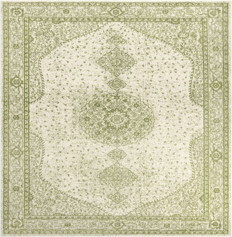 Green 10' x 10' Bromley Square Area Rug 100% Polypropylene With Cotton Backing Vintage Distressed Colorful Traditional Carpet for Living Dining Rooms Offices for Sale at Rug Engine