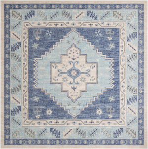 Sky blue 12' x 12' Whitney Square Area Rug Classic Vintage Distressed Look Traditional Persian Inspired Carpet for Home Decor for Sale at Rug Engine