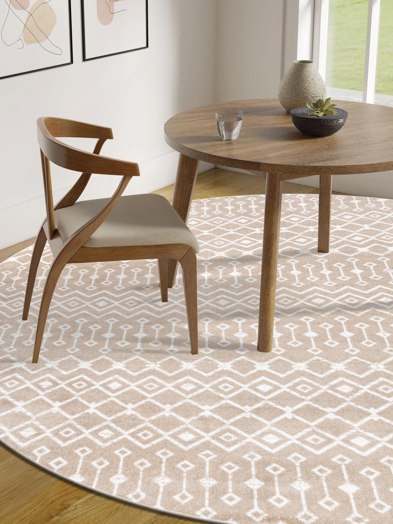 Beige 10' x 10' Moroccan Trellis Round Area Rug 100% Polypropylene Easy Clean Geometric Traditional Carpet for Interior Design Home Decor for Sale at Rug Engine