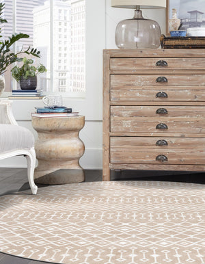 Beige 10' x 10' Moroccan Trellis Round Rug