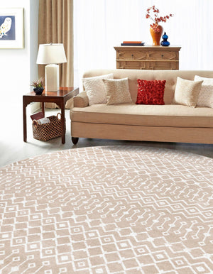 Beige 10' x 10' Moroccan Trellis Round Rug